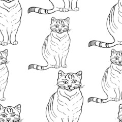 Cats doodle sketch hand drawn patern seamless print textile. isolated animals on white background graphics line nature pets cute pets