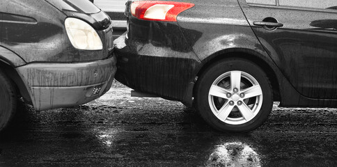 car accident on rainy road, isolated color