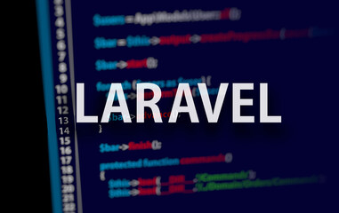 Wall Mural - laravel php framework programming language. laravel code on dark background in code editor and word 