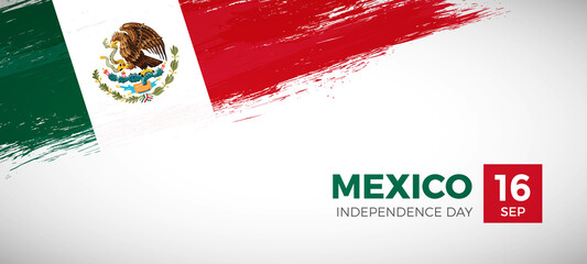 Wall Mural - Happy independence day of Mexico with brush painted grunge flag background