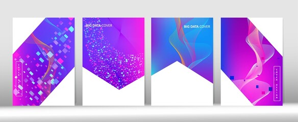 Wall Mural - Minimal Covers Set. Purple Blue Pink Punk Vector Cover Layout. Big Data Tech Neon