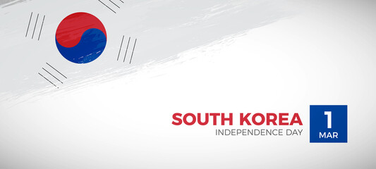 Wall Mural - Happy independence day of South Korea with brush painted grunge flag background