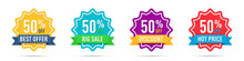 Set of different 50 off percentage promotion badges