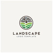 © Foonaz - Green Grass Farm Field with Natural Rock Stone Wall for Nature Rural Landscape logo design