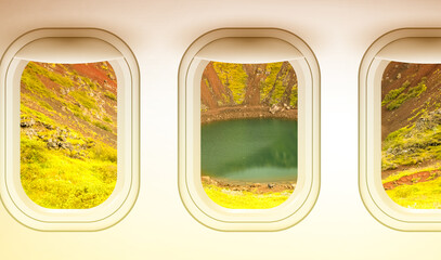 Poster - Beautiful scenic view of Iceland Crater through the aircraft windows