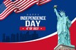 USA Happy Independence Day 4th of July. Flyer, banner, poster, greeting card. Template with flag and statue of liberty on blue background. Vector illustration design