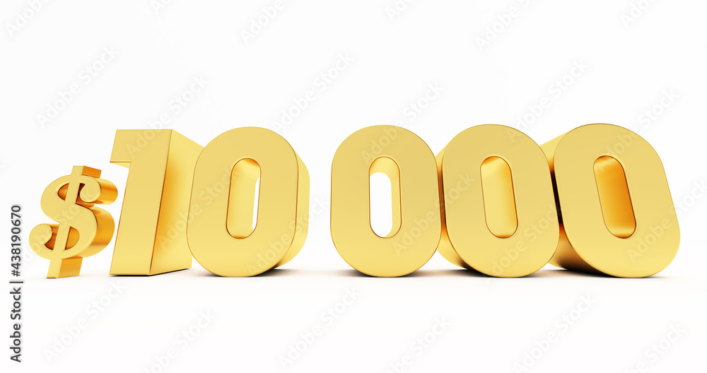 Final 10000 3d render of golden $10000 Dollar isolated on white background Stock ...