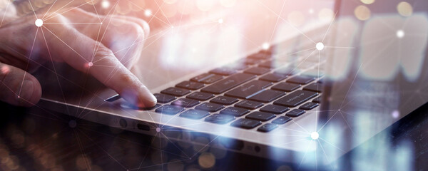 Wall Mural - hand on laptop banner