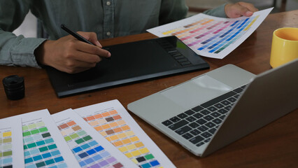 Website designer creative sketch planning application process development template layout framework wireframe web design. User experience concept.