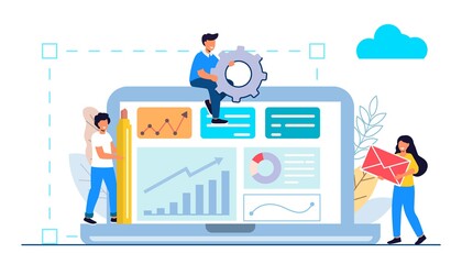 Wall Mural - building website project as programming homepage process tiny person vector illustration concepts fo