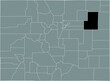 Black highlighted location map of the US Washington county inside gray map of the Federal State of Colorado, USA