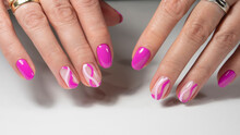 Art Manicure. Modern style pink Nails Polish.