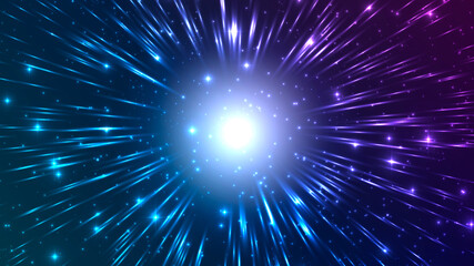 Wall Mural - Vector illustration of faster than light (FTL) interstellar or intergalactic travel. Speed of light and hyperspace.