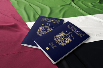 Wall Mural - United Arab Emirates passport on the Emirates flag, Emirati nationality, Arab Gulf countries
