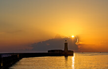 Silhouette Of Lighthouse At Sunset, Valletta, Malta