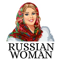 Russian woman in the national patterned scarf