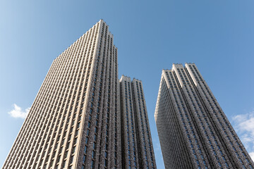 View from the ground on the skyscrapers.