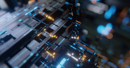 Wall Mural - high tech electronic board and led lights. abstract hi-tech futuristic industry concept. 3d renderin