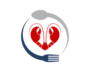 Poster - Circular fork and spoon with lobster in the middle