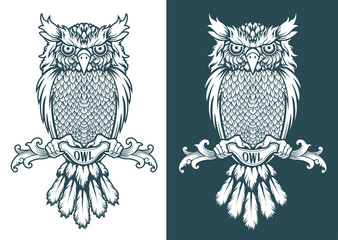 Owl tattoo design logo template