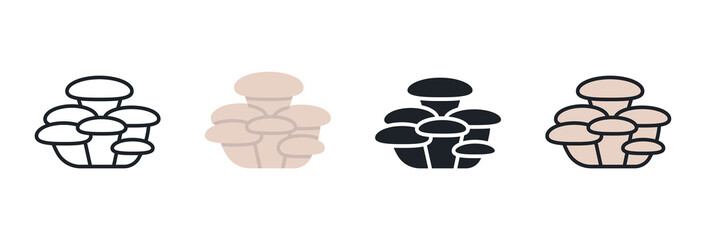 Oyster mushroom icon. Linear flat color icons contour shape outline. Thin line. Black vector silhouette. Fill solid icon. Modern glyph design. Illustrations of mushrooms. Vector set