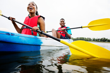 couple canoeing in a lake