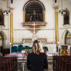 Wall Mural - Woman praying in the church