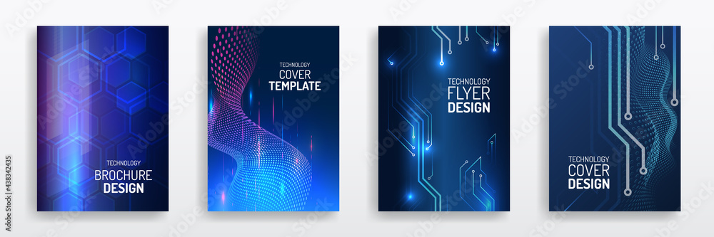 Abstract technology cover with circuit board. High tech brochure design concept. Set of Futuristic business layout. Futuristic Digital poster templates. - obrazy, fototapety, plakaty 