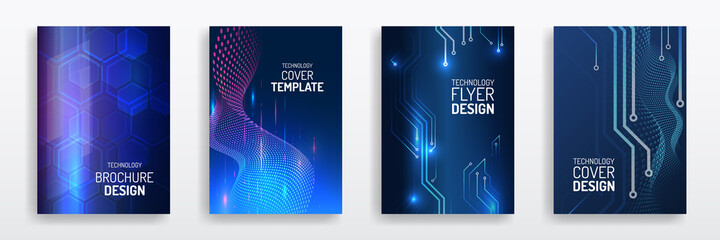abstract technology cover with circuit board. high tech brochure design concept. set of futuristic b