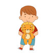 © Happypictures - Little Boy Playing with Stuffed Lion Toy Having Fun On His Own Enjoying Childhood Vector Illustration