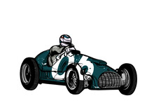 Vintage Race Car For Printing, Vector Hand Graphics