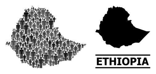 Map of Ethiopia for political promotion. Vector population abstraction. Abstraction map of Ethiopia made of man icons. Demographic concept in dark gray color variations.