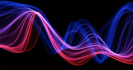 Poster - Abstract blue and red lines background. Flow dynamic wave. Digital data structure. Future mesh or sound wave. Motion visualization. Magic vector illustration.