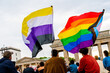 People stand up for the rights of transgender people in front of the brandenburger gate on the 01.06.21