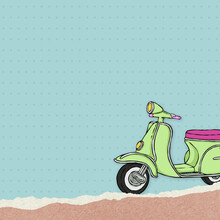 Retro Green Scooter Blue Background