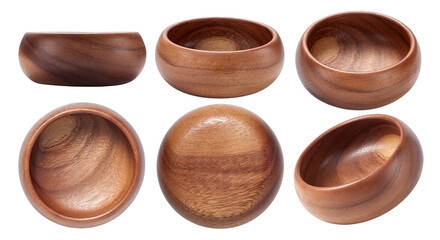 Wall Mural - Empty wooden bowl isolated on white background.