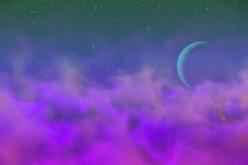 Wall Mural - Abstract background design illustration of space fog with moon with snowflakes you can use for any purposes