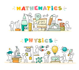 Wall Mural - Math and Physics subjects with little people