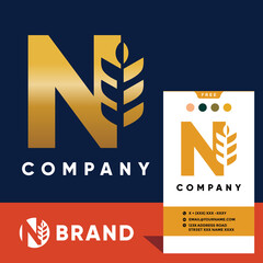 Wall Mural - Letter N Initial Wheat Logo Design Vector Icon Graphic Emblem Illustration