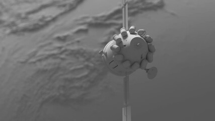 Wall Mural - global satellite system in light gray style LEO communications satellite flies around the globe. looping animation