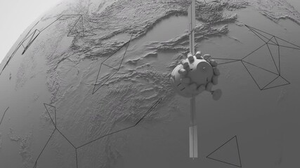 Wall Mural - global satellite system in light gray style LEO communications satellite flies around the globe. looping animation