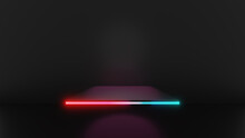 3d Render Of Pink Blue Light Square Pedestal Steps Isolated On Dark Background, Abstract Minimal Concept, Blank Space, Simple Clean Design