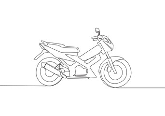 Wall Mural - One single line drawing of Asian underbone motorbike logo. Urban ride motorcycle concept. Continuous line draw design vector illustration