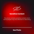 Sensitive photo content. Explicit video content. Inappropriate content. Internet safety concept. Censored only adult 18 plus. Blurred background. Attention Sign. Hide view icon. 
