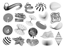 Collection Monochrome Digital Abstract Shapes Waveform, Diagram, Round And Geometric Energy Swirl