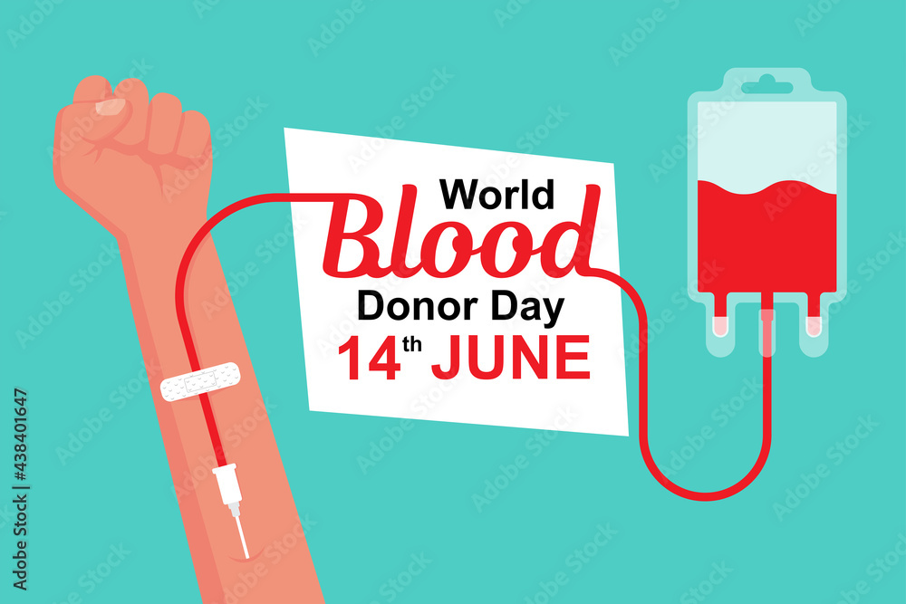 World Blood Donor Day, June 14th. Medical banner. Blood donation concept. Save life. Vector illustrations flat design. Template for web design and print. - obrazy, fototapety, plakaty 