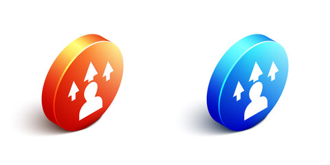 Isometric Web design and front end development icon isolated on white background. Orange and blue circle button. Vector