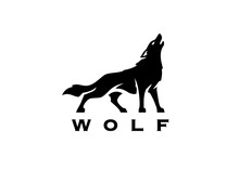 Wolf Silhouette Logo Icon. Howling Predator Sign. Wild Canine Animal Symbol. Vector Illustration.