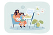 Mother and daughter drawing together. Flat vector illustration. Woman painting on easel with little girl sitting on her knees. Art, hobby, creativity, family, parenthood concept for banner design