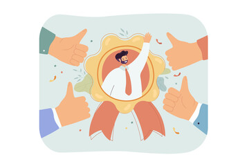 Poster - Best employee with outstanding reputation. Business person popular with colleagues flat vector illustration. Recognition, human resources, success concept for banner, website design or landing page